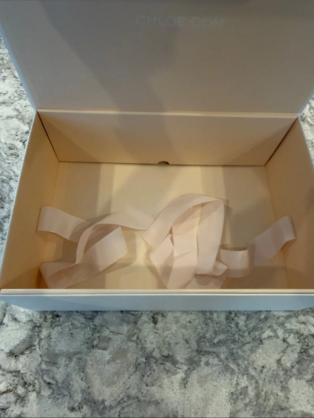 Chloé White and Pale Gold Storage Box W/ Built in Ribbon